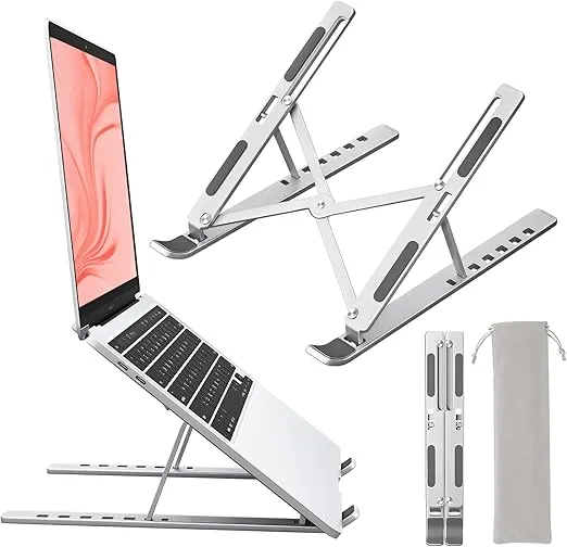 Laptop Stand for Desk, Laptop Riser Holder Computer Stand for Desk, Portable Foldable Adjustable Notebook Stand, Aluminum Metal MacBook Stand, Compatible with 10-15.6 Inch Laptops, iPad , Silver.